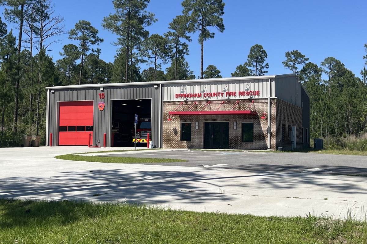 Effingham County Fire Rescue station, metal building with brick facade